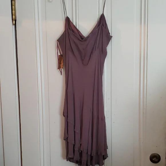 Jones New York Purple Ruffled Asymmetrical Slip Dress With Beading
